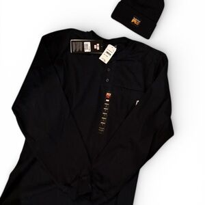NWT Mens Large Timberland PRO Navy blue Long Sleeve fire resistant shirt & Hat